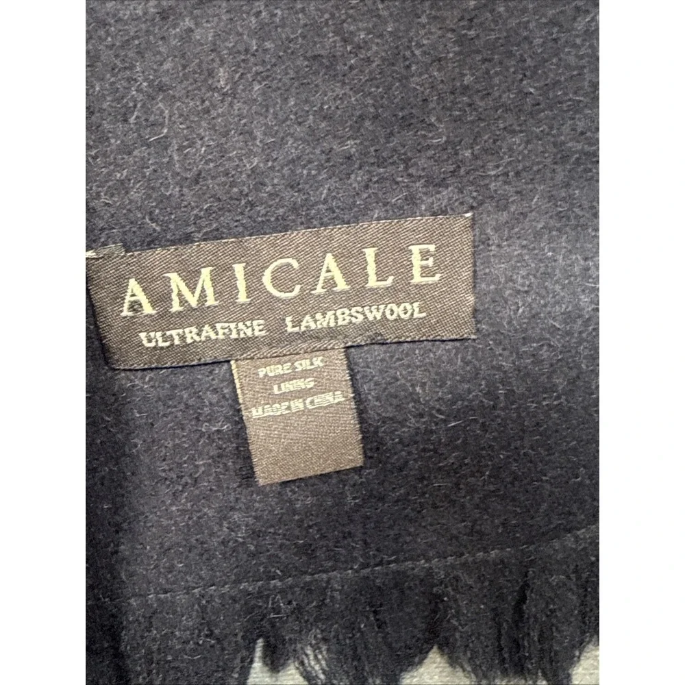 Amicale Unisex Ultrafine Lambswool Silk Scarf Paisley Black Fringe 30